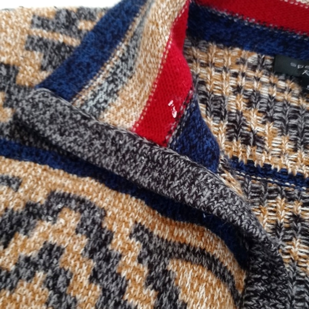 Spense Southwest Artist Style Brown Red Blue 3/4 Sleeve Open Cardigan / Duster M - Picture 8 of 11